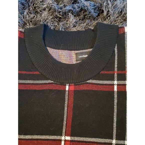 Liz Claiborne Large Black Window Pane Plaid Long Sleeve Stretch Sweater Dress - Picture 2 of 9